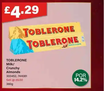 Bestway Toblerone Milk Crunchy Almonds offer