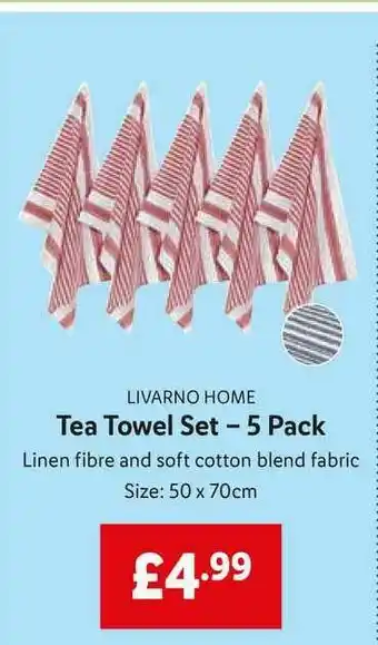 Lidl Livarno Home Tea Towel Set - 5 Pack offer