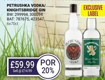 Bestway PETRUSHKA VODKA/ KNIGHTSBRIDGE GIN offer