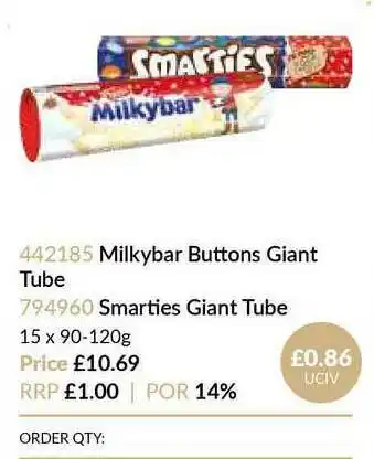 Musgrave MarketPlace Milkybar Buttons Giant Tube Smarties Giant Tube offer