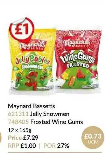 Musgrave MarketPlace Maynard Bassetts Jelly Snowmen Frosted Wine Gums offer