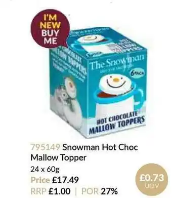 Snowman Hot Choc Mallow Topper