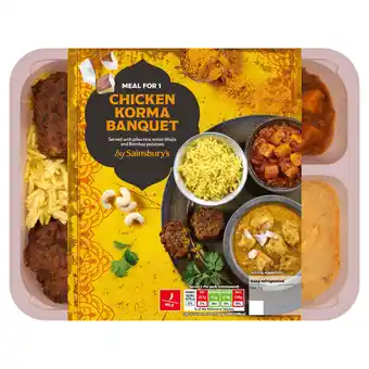 Sainsbury's Sainsbury's Chicken Korma Banquet Meal With Rice, Bhajias & Bombay Potato Ready Meal for 1 500g offer