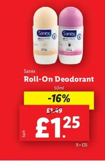 Lidl Sanex Roll-On Deodorant offer