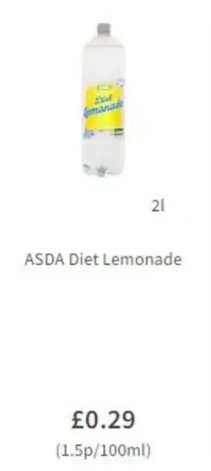 Asda ASDA Diet Lemonade 2L offer