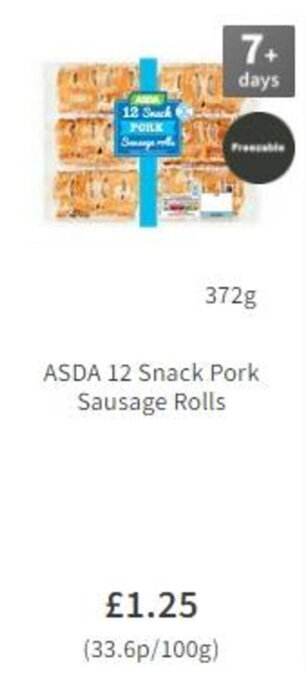 Asda ASDA 12 Snack Pork Sausage Rolls 372g offer