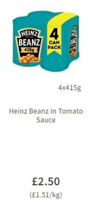 Asda Heinz Beanz in Tomato Suace 4x15g offer