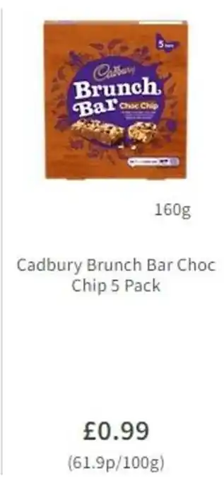 Asda Cadbury Brunch Bar Choc Chip 5 Pack 160g offer