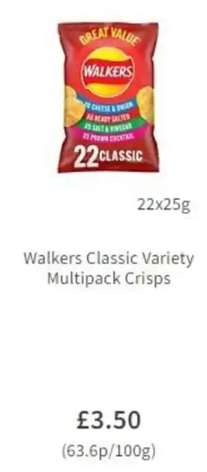 Asda Walkers Classic Variety Multipack Crisps 22x25g offer
