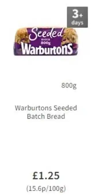 Asda Warburtons Seeded Batch Bread 800g offer
