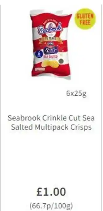 Asda Seabrook Crinkle Cut Sea Salted Multipack Crisps 6x25g offer
