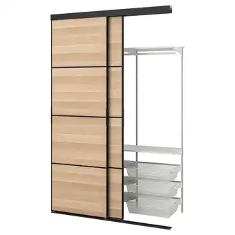 IKEA Skytta / boaxel Reach-in wardrobe with sliding door, black double sided/mehamn white stained oak effect, 152x65x240 cm offer