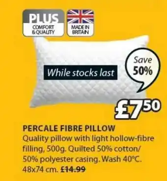 JYSK Percale Fibre Pillow offer