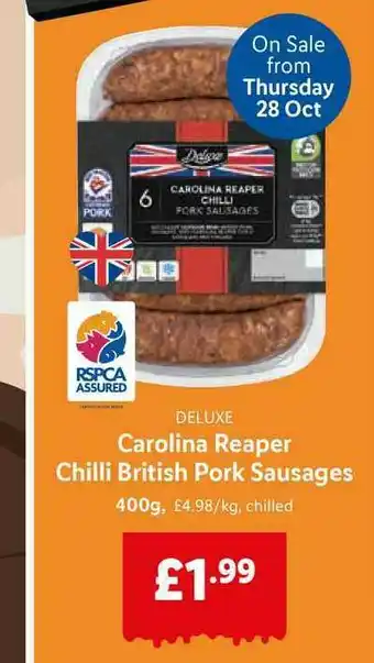Lidl Carolina Reaper Chili British Pork Sausages offer