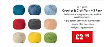 Lidl Crelando Crochet & Craft Yarn - 3pack offer