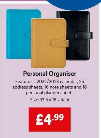 Lidl Personal Organiser offer