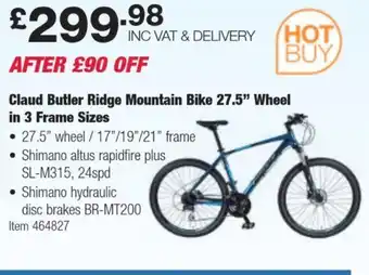 Costco Claud Butler Ridge Mountain Bike 27.5" Wheel in 3 Frame Sizes offer