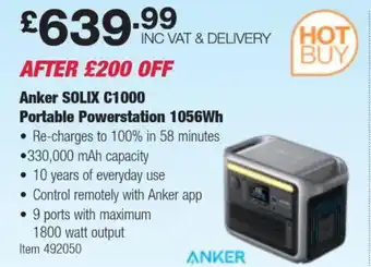 Costco Anker SOLIX C1000 Portable Powerstation 1056Wh offer