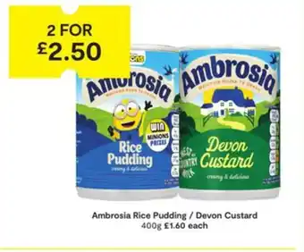 SuperValu Ambrosia Rice Pudding/Devon Custard 400g offer