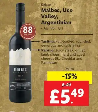 Lidl Deluxe Malbec, Uco Valley, Argentinian offer
