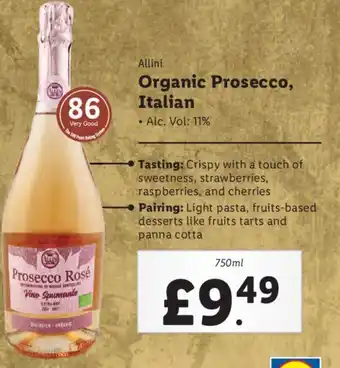 Lidl Allini Organic Prosecco, Italian offer
