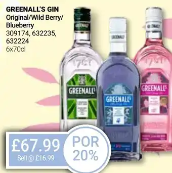 Bestway GREENALL'S GIN Original/Wild Berry/ Blueberry offer