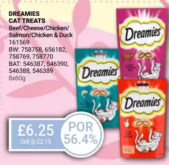 Bestway DREAMIES CAT TREATS Beef/Cheese/Chicken/ Salmon/Chicken & Duck offer