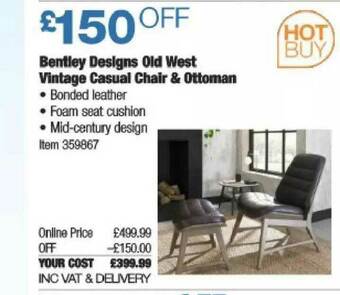 Costco Bentley Designs Old West Vintage Casual Chair & Ottoman offer