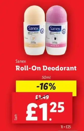 Lidl Sanex Roll-On Deodorant offer