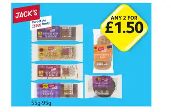 Londis View Jack's Chocolatey Flapjack, Buttery Flapjack, Bakewell Flapjack, Chocolate Brownie, Gingerbread Man, Double Choc Muffin offer