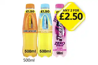 Londis View Lucozade Orange, Caribbean Crush, Pink Zero Sugar offer