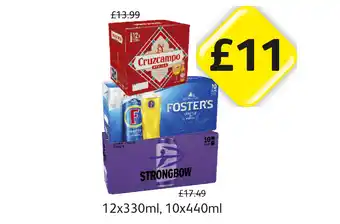 Londis View Cruzcampo, Fosters, Strongbow Dark Fruits offer