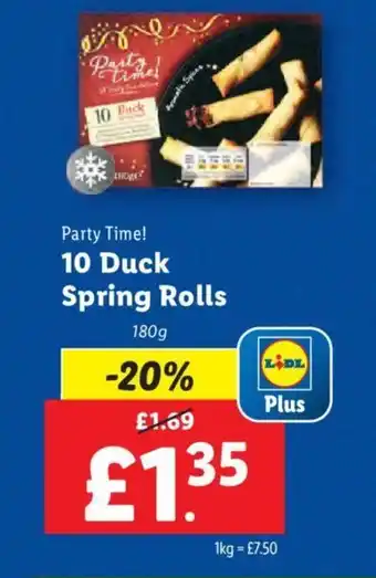 Lidl Party Time! 10 Duck Spring Rolls offer