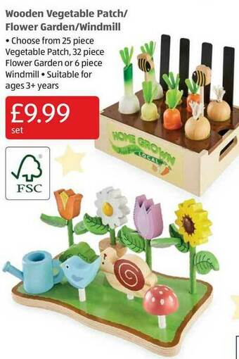Aldi Wooden Vegetable Patch-flower Garden-windmill offer