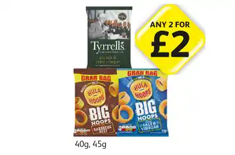 Londis View Tyrrells Sea Salt & Cider Vinegar, Hula Hoops Barbecue Beef, Salt & Vinegar offer