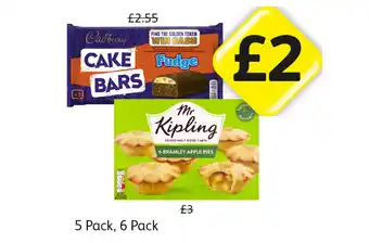 Londis View Cadbury Fudge Cake Bars, Mr Kipling Bramley Apple Pies offer