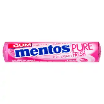 Asda Mentos Gum Pure Fresh Bubble Fresh Sugar Free Chewing Gum Roll 8 pieces offer