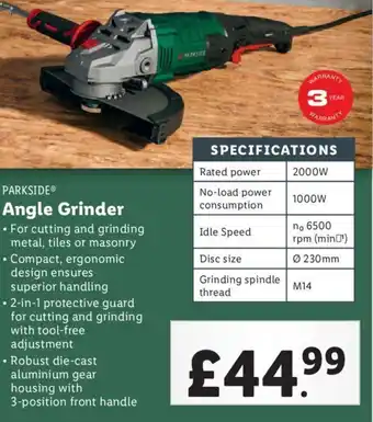 Lidl PARKSIDE Angle Grinder offer