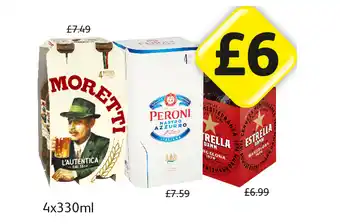 Londis View Moretti, Peroni, Estrella offer