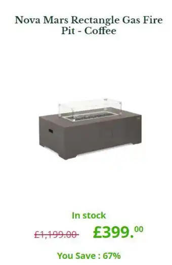 Van Hage Nova Mars Rectangle Gas Fire Pit - Coffee offer