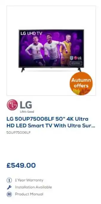 Euronics LG 50" 4K Ultra HD LED Smart TV with Ultra Sur... offer