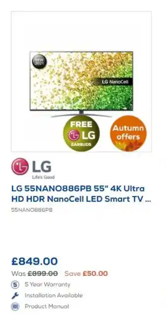 Euronics LG 55" 4K Ultra HD HDR NanoCell LED Smart TV offer