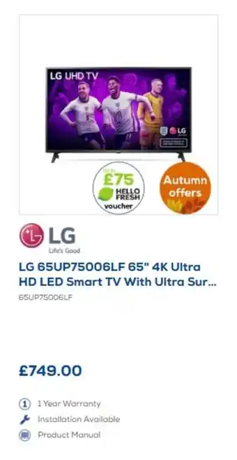 Euronics LG 65" 4K Ultra HD LED Smart TV with Ultra Sur... offer