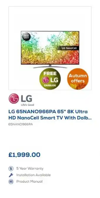 Euronics LG 65" 8K ultra HD Nanocell Smart TV with Dolb... offer