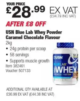 Costco USN Blue Lab Whey Powder Caramel Chocolate Flavour offer