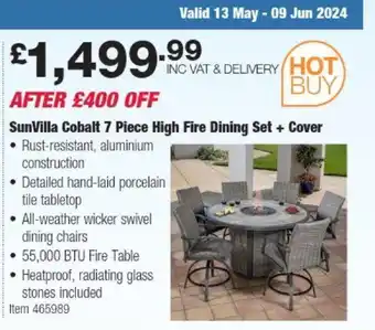 Costco SunVilla Cobalt 7 Piece High Fire Dining Set + Cover offer