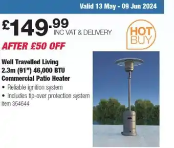 Costco Well Travelled Living 2.3m (91") 46,000 BTU Commercial Patio Heater offer