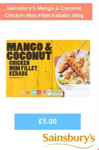 Sainsbury's Sainsbury's Mango & Coconut Chicken Mini Fillet Kebabs 400g offer