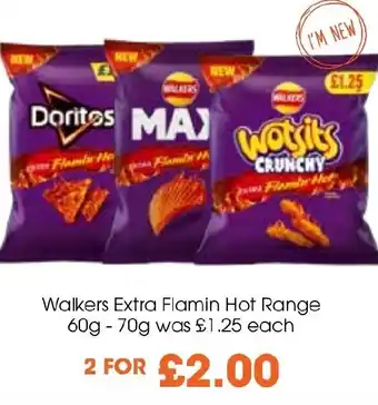 Centra Walkers Extra Flamin Hot Range 60g - 70g offer