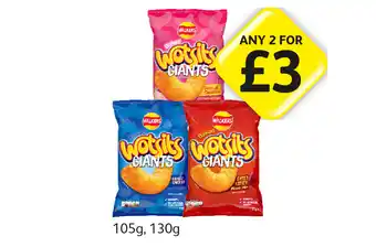 Londis View Wotsits Giants Prawn Cocktail, Really Cheesy, Sweet & Spicy offer